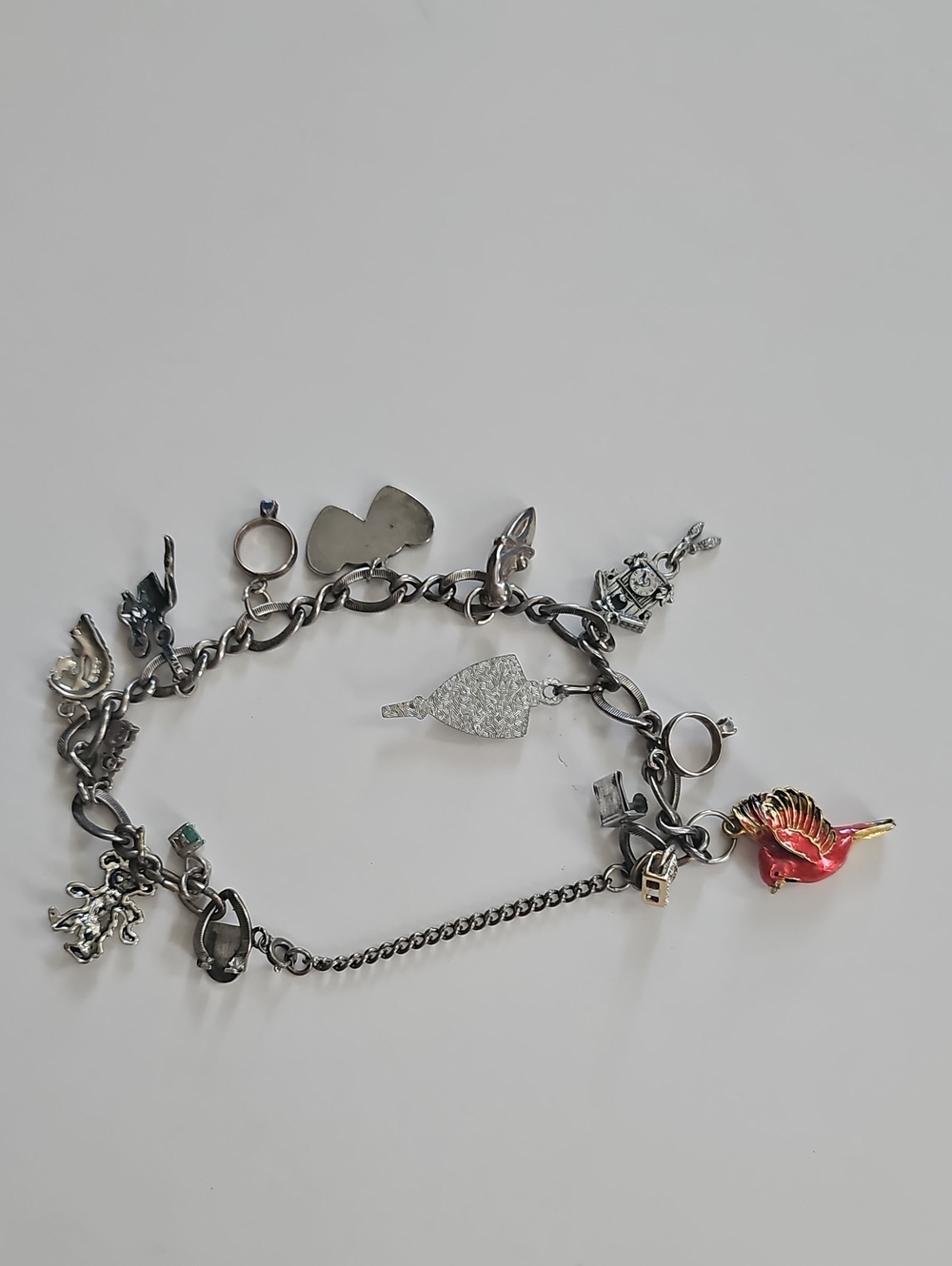 Silver-Tone Charm Bracelet with Red Flamingo Accent